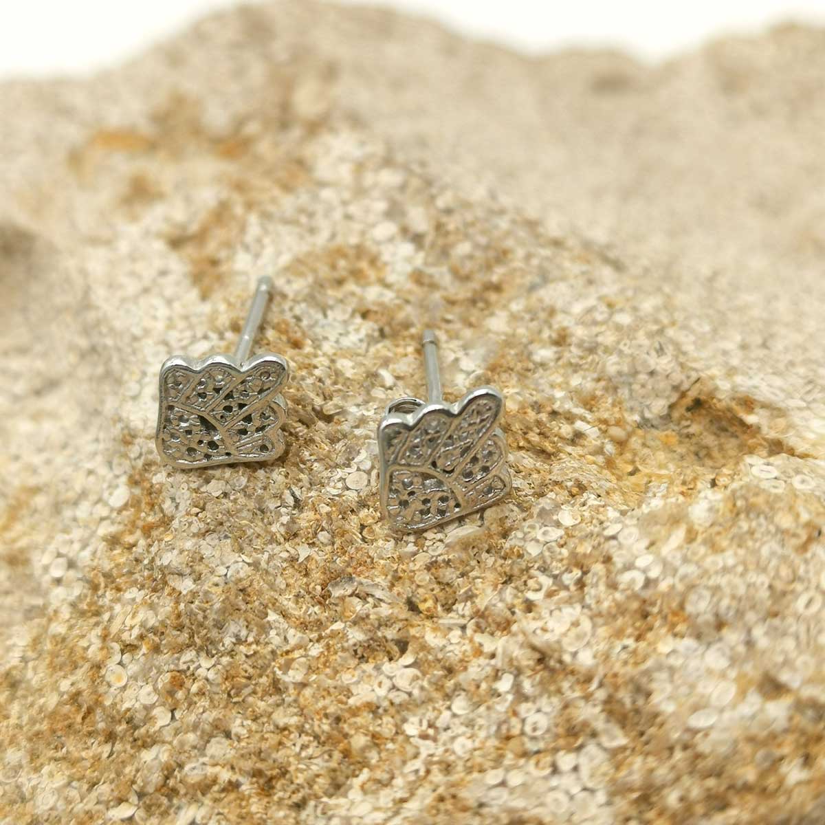 Boucles d'oreilles - Petites Hamsa d'Argent Rhodié