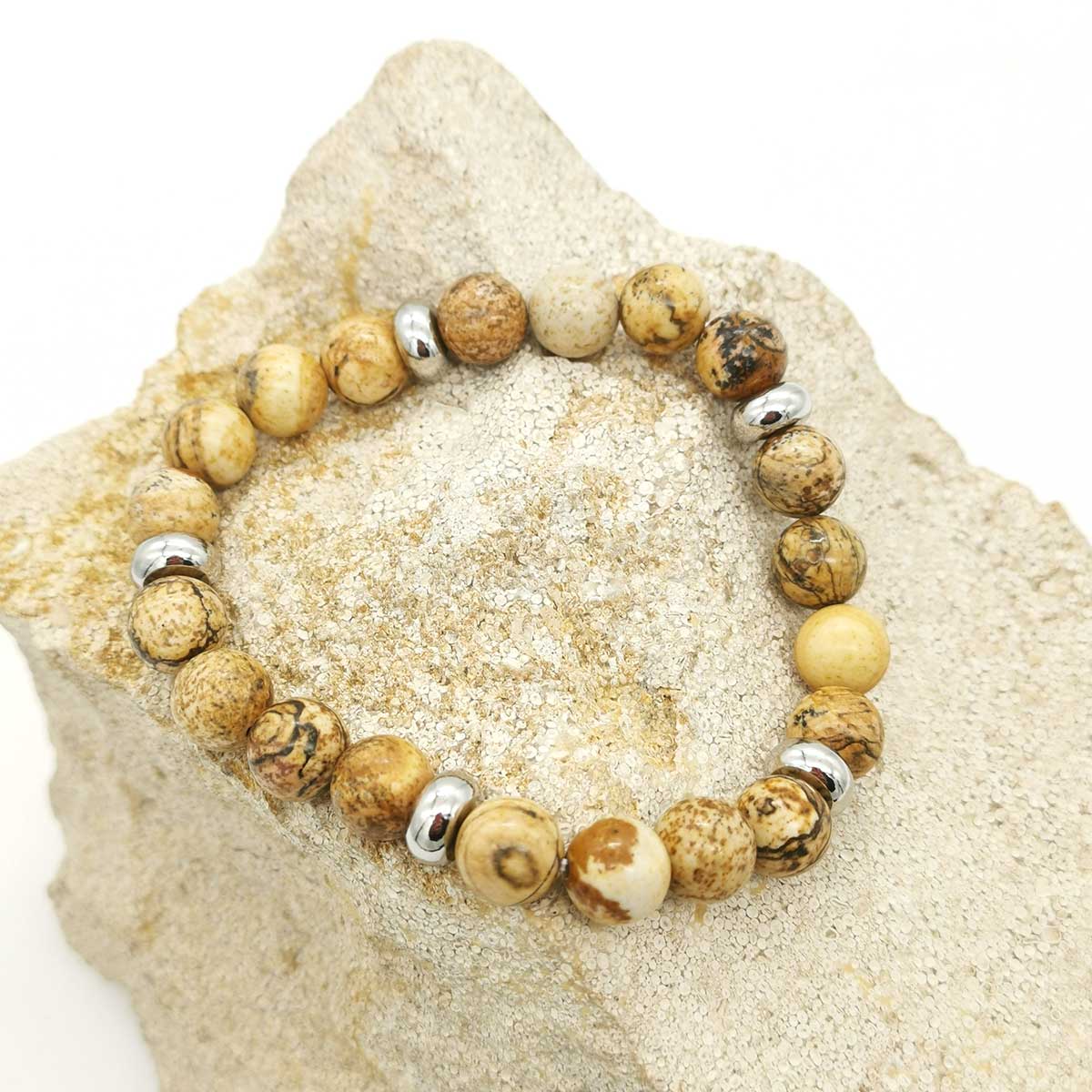 Bracelet en Pierres Naturelles Jaspe et Acier